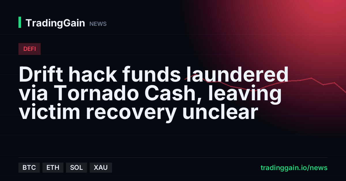 Drift hack funds laundered via Tornado Cash, leaving victim recovery unclear
