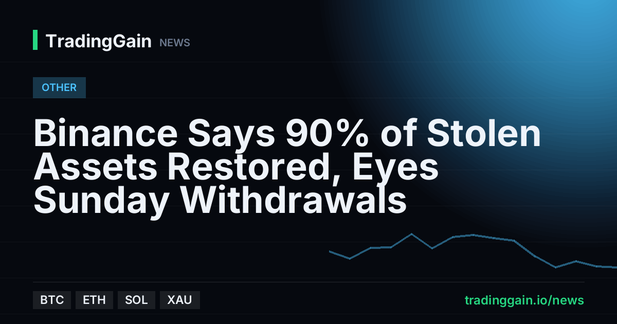 Binance Says 90% of Stolen Assets Restored, Eyes Sunday Withdrawals