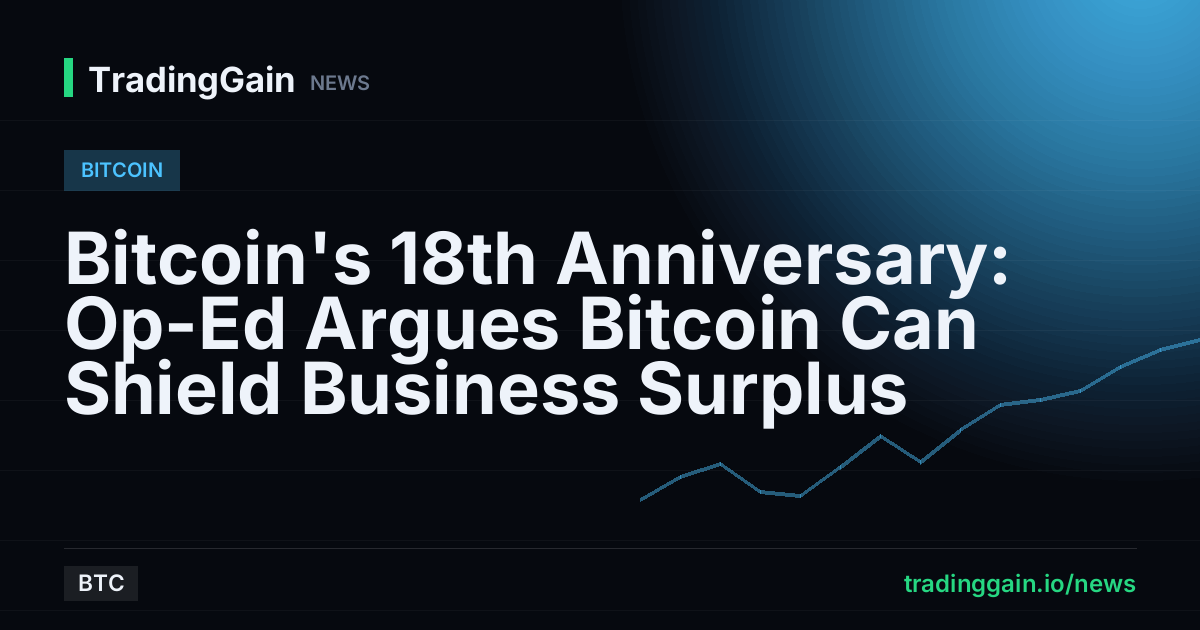 Bitcoin's 18th Anniversary: Op-Ed Argues Bitcoin Can Shield Business Surplus