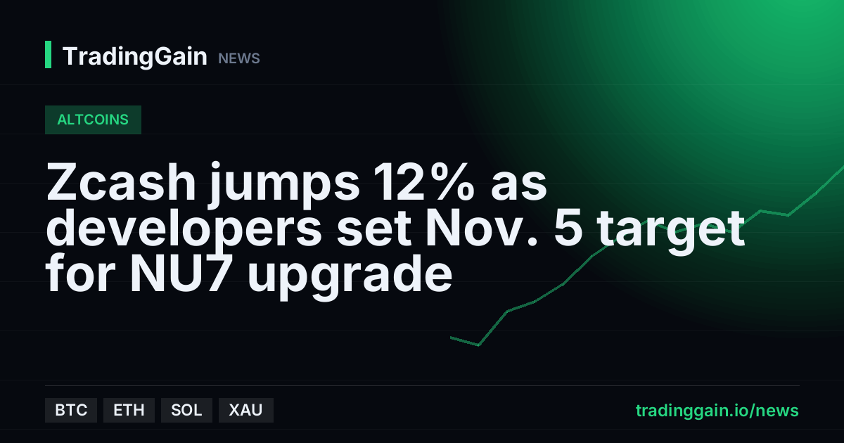 Zcash jumps 12% as developers set Nov. 5 target for NU7 upgrade