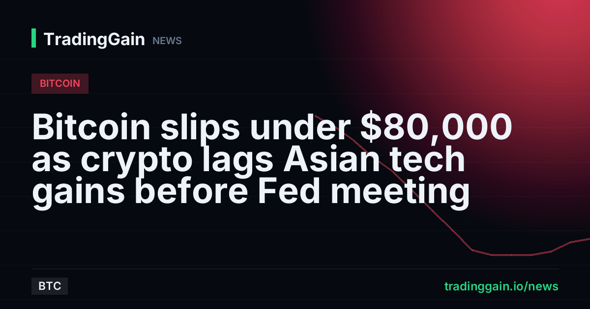 Bitcoin slips under $80,000 as crypto lags Asian tech gains before Fed meeting