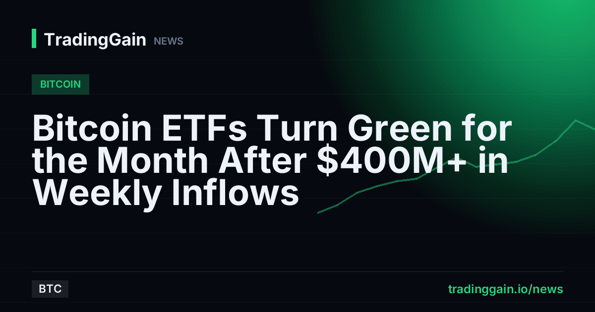 Bitcoin ETFs Turn Green for the Month After $400M+ in Weekly Inflows
