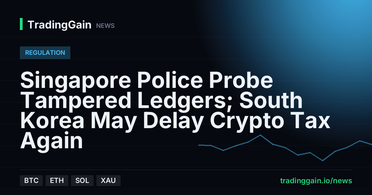 Singapore Police Probe Tampered Ledgers; South Korea May Delay Crypto Tax Again