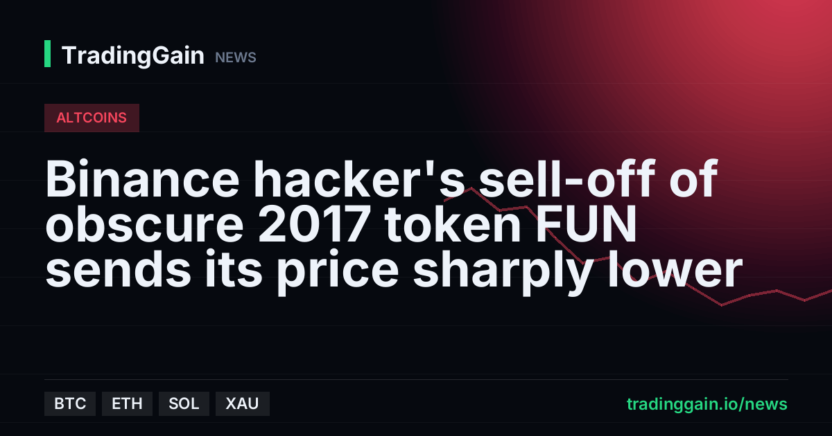 Binance hacker's sell-off of obscure 2017 token FUN sends its price sharply lower
